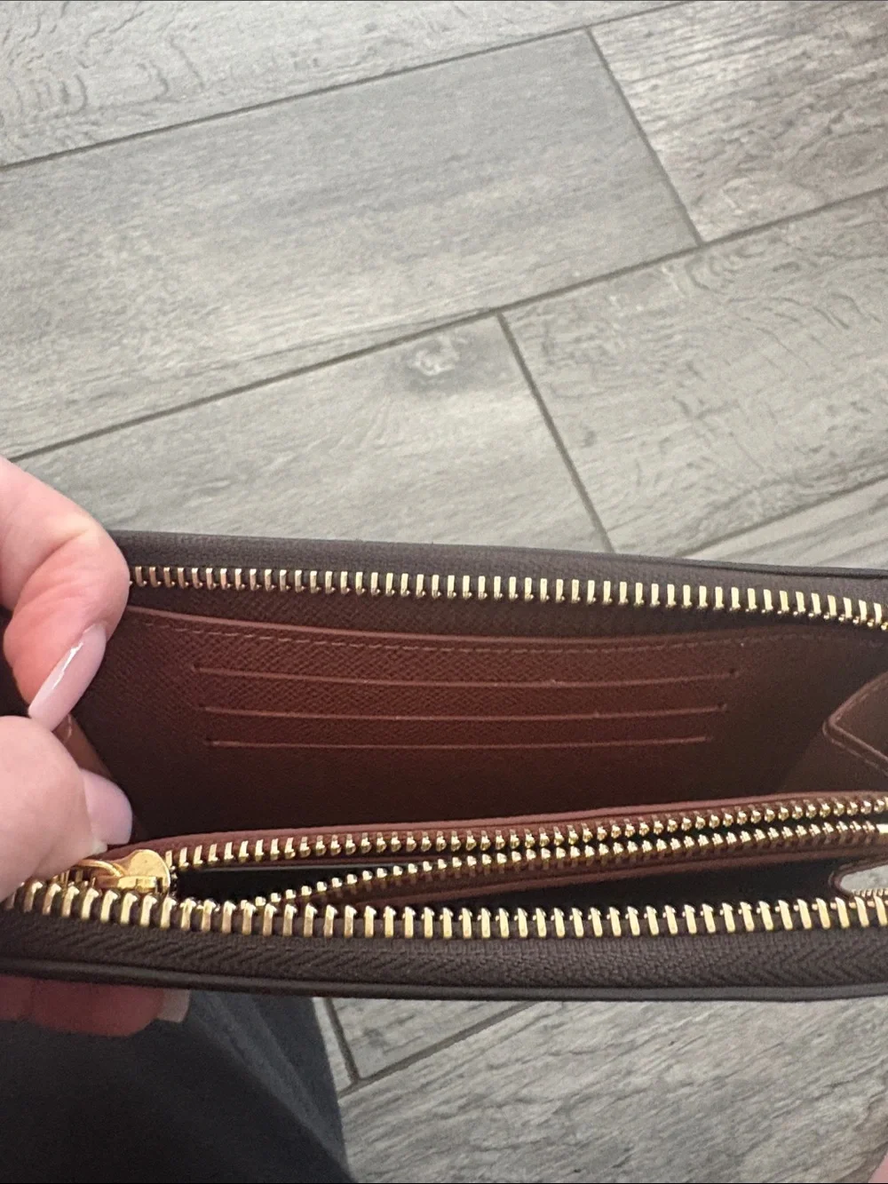 Louis Vuitton Brown Monogram Zip Card Holder with Gold Plaque